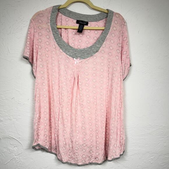 Rene Rafe Pink Floral Short Sleeve Pajama Shirt Top Womens 2X PJ Blouse Casual - Picture 1 of 8